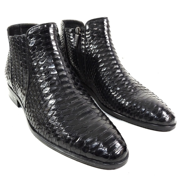 GOODMAN 🇮🇹 MEN'S BLACK SOFT PYTHON LEATHER COMFORT BOOTS - Picture 2 of 8
